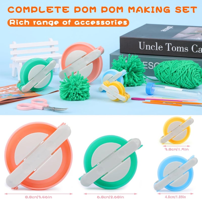 FTEVEN 27Pcs Pom Pom Maker, 4 Size Pompom Maker Kit for Fluff Ball Weave, Crochet Knitting with Scissor and Instruction for Adult DIY Decoration Yarn Knitting Project - Image 5